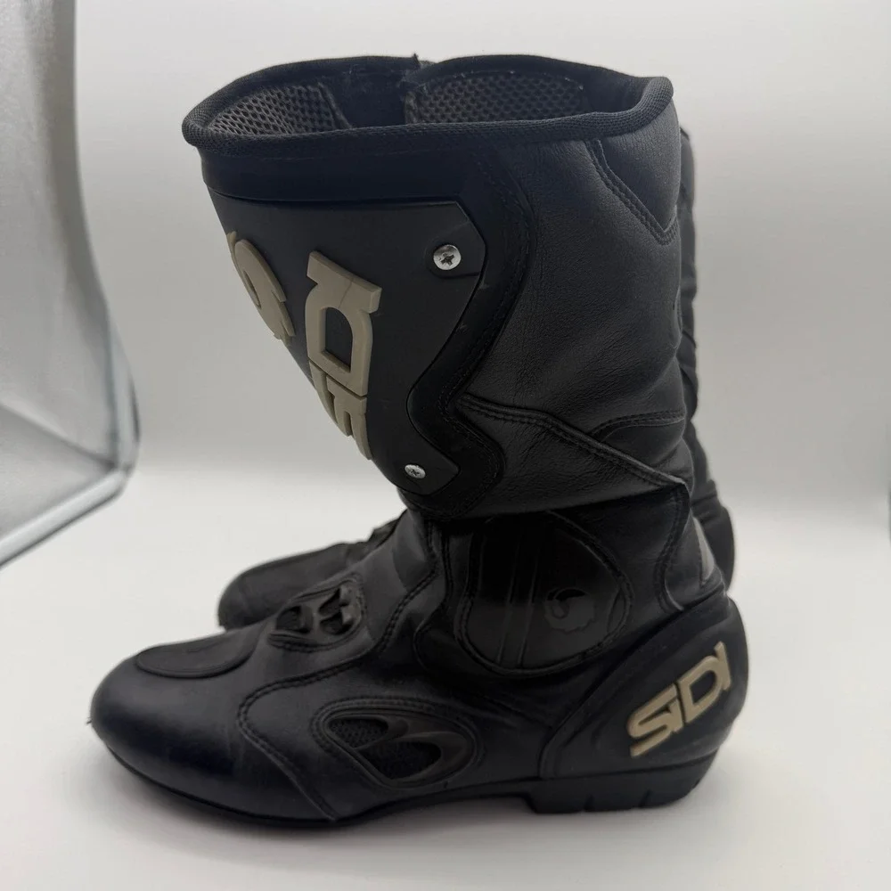 Sidi Motorcycle Boots Mens 8.5 Black Leather Racing Sport Bike Touring